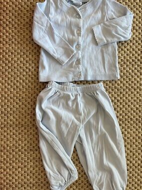 Light Blue Baby Set - Button-Up Top with White Decorative Trim and Matching Pant
